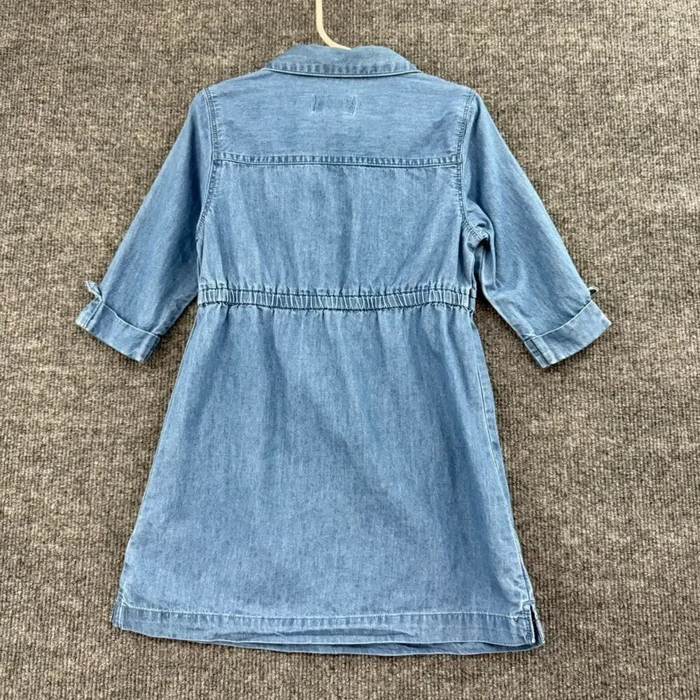 Old Navy Girls Chambray Shirt Dress Size 4T Blue Elastic Waist Collared Cotton